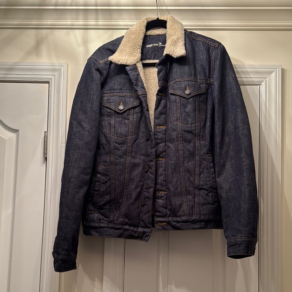 GAP Lightweight Blue and Cream Denim Sherpa Jacket